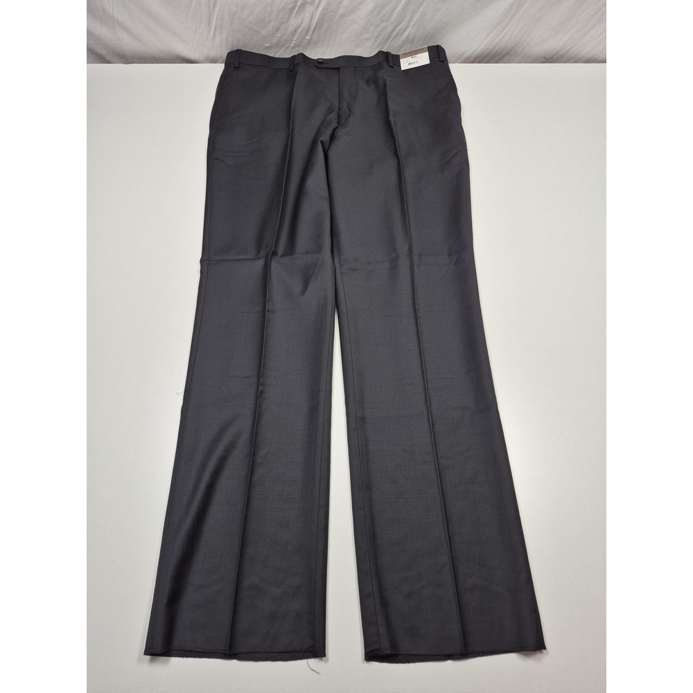Prontomoda Dress Pants Mens 42x36 Black Super 140s Wool Flat Front Straight NWT